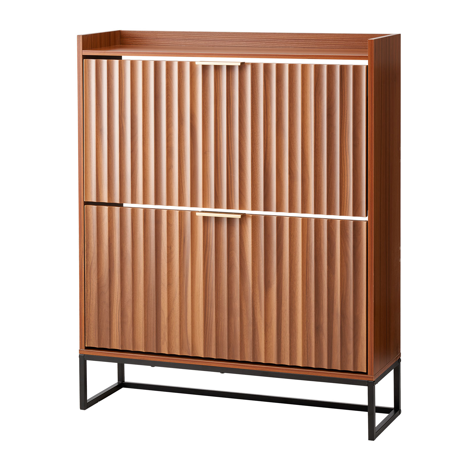 Shoe Cabinet With Flip Drawers Freestanding Fluted Walnut Wood_voghion.com